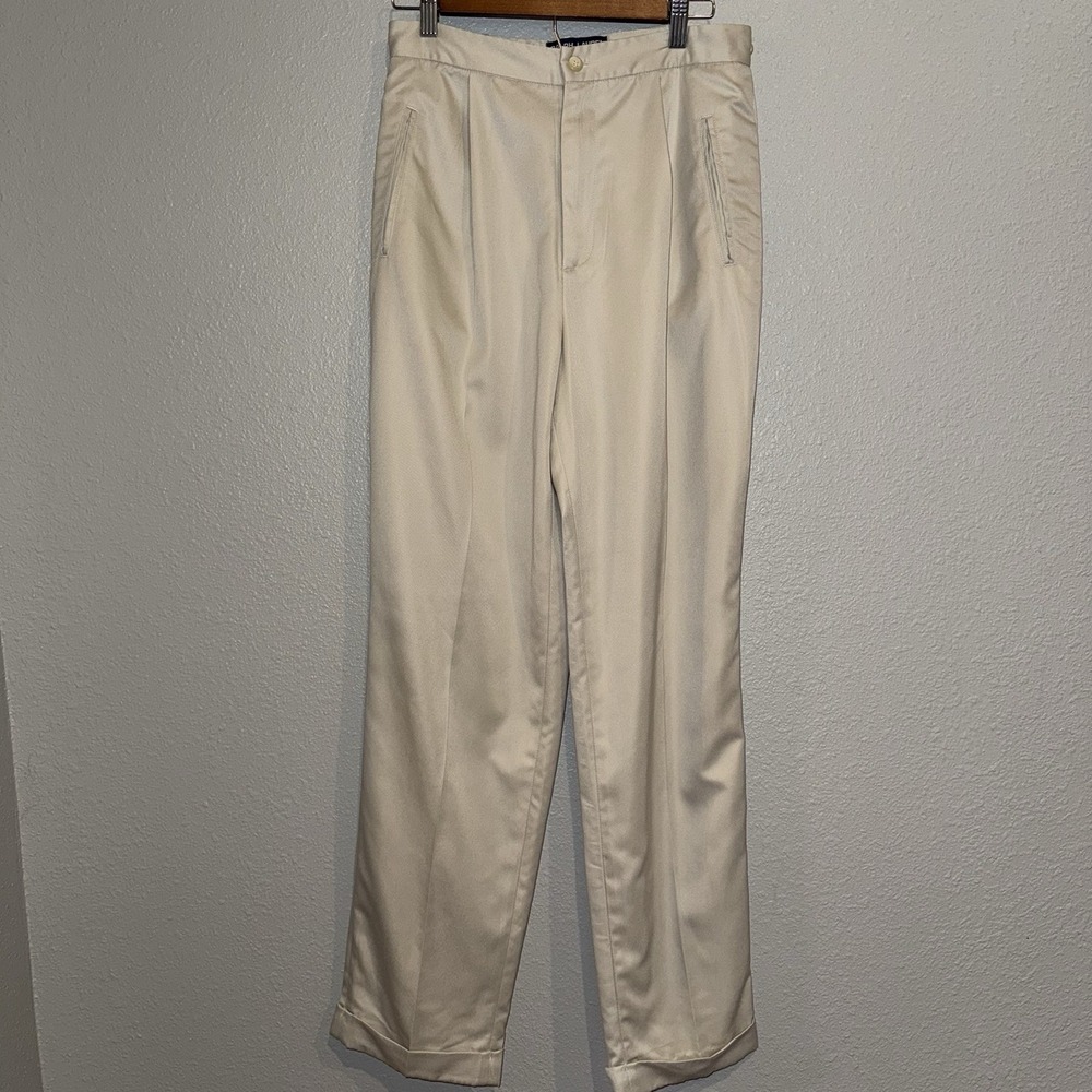 VTG Polo Sport Ralph Lauren Khaki Pleated Cuff Pants Womens 12 High Rise Preppy